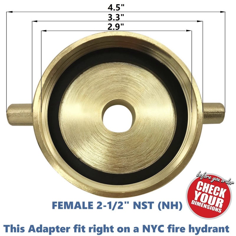 Happy Tree 2-1/2"" NST (NH) Female x 3/4"" GHT Male Brass Fire Hydrant Adapter with Pin Lug Brass Fire Equipment Brass Hydrant to Garden Hose Adapter - Image 2